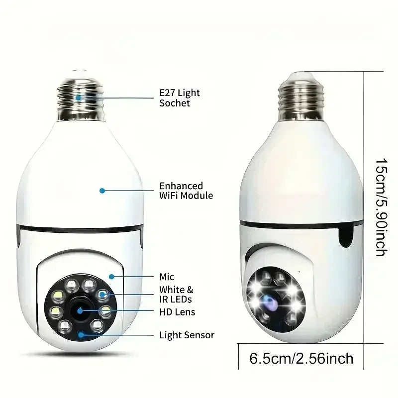 Cámara de Seguridad E27: Zoom Digital 4X y Visión Nocturna a Color 